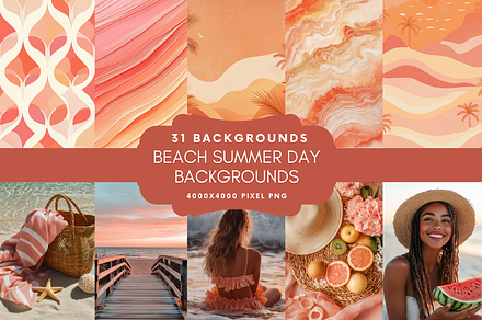 Beach Summer Day Backgrounds, a Background Graphic by NadiaTheronArt
