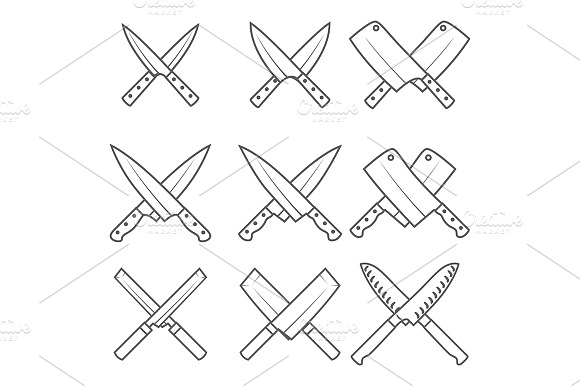 Set Of Crossed Kitchen Knives Vector