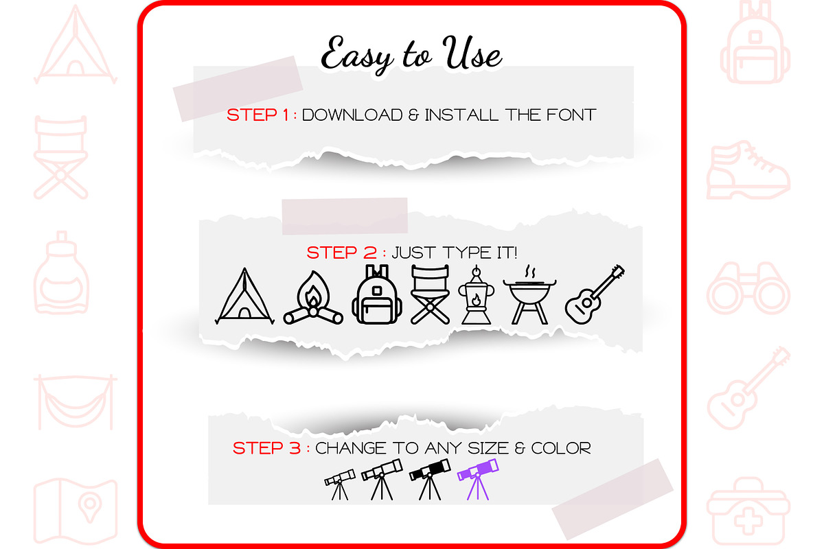 Camping Icons - Dingbat Font, a Symbol Font by WADLEN (Photo 4 of 7)
