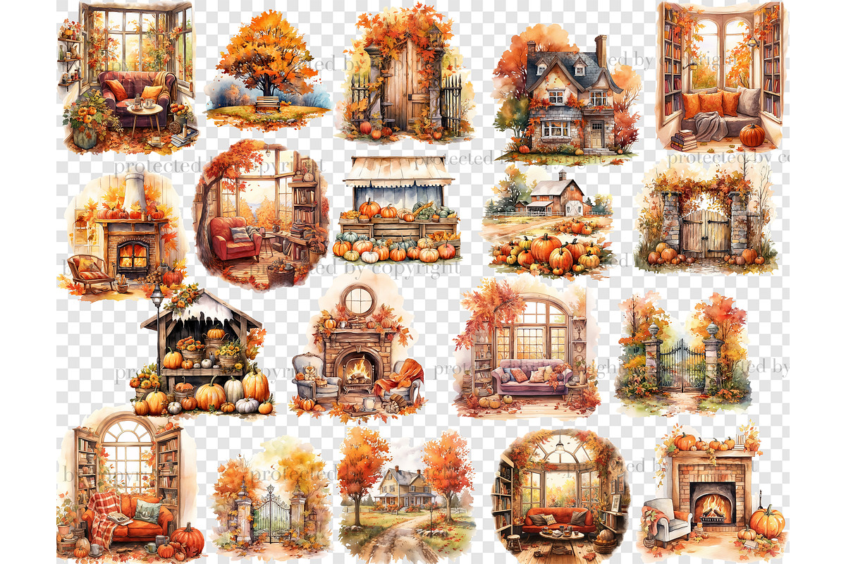 Autumn Scenes Clipart | Fall Bundle, a Seasonal Illustration by GlamArtZhanna (Photo 4 of 5)