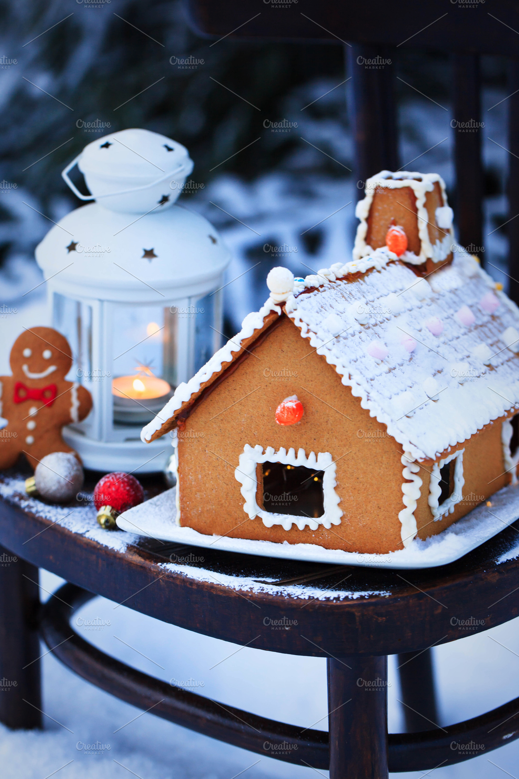 Gingerbread house on the snow, a Holiday Photo by Kate S