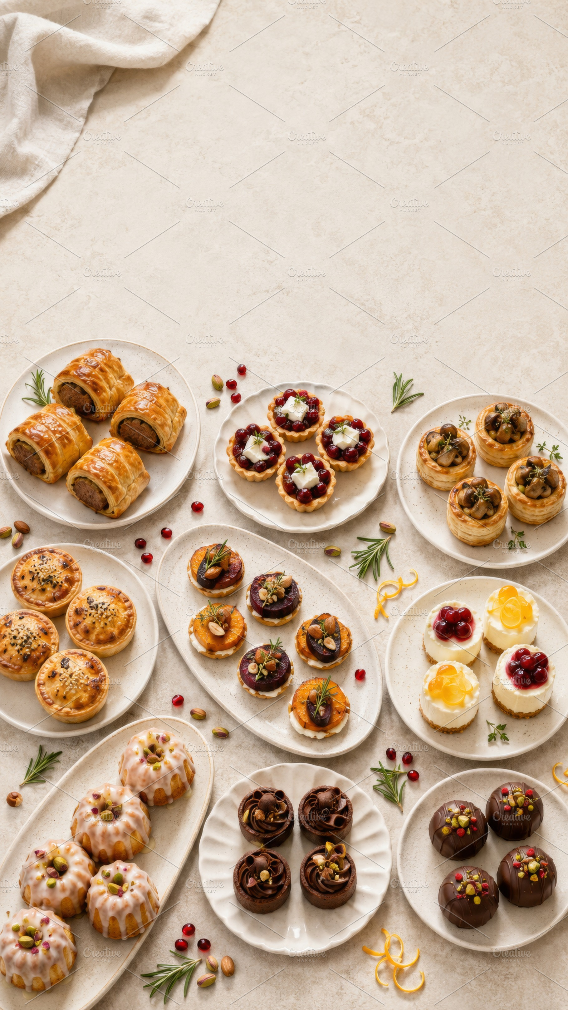 Assorted holiday pastries on white p, a Photo by Dvoevnore photos