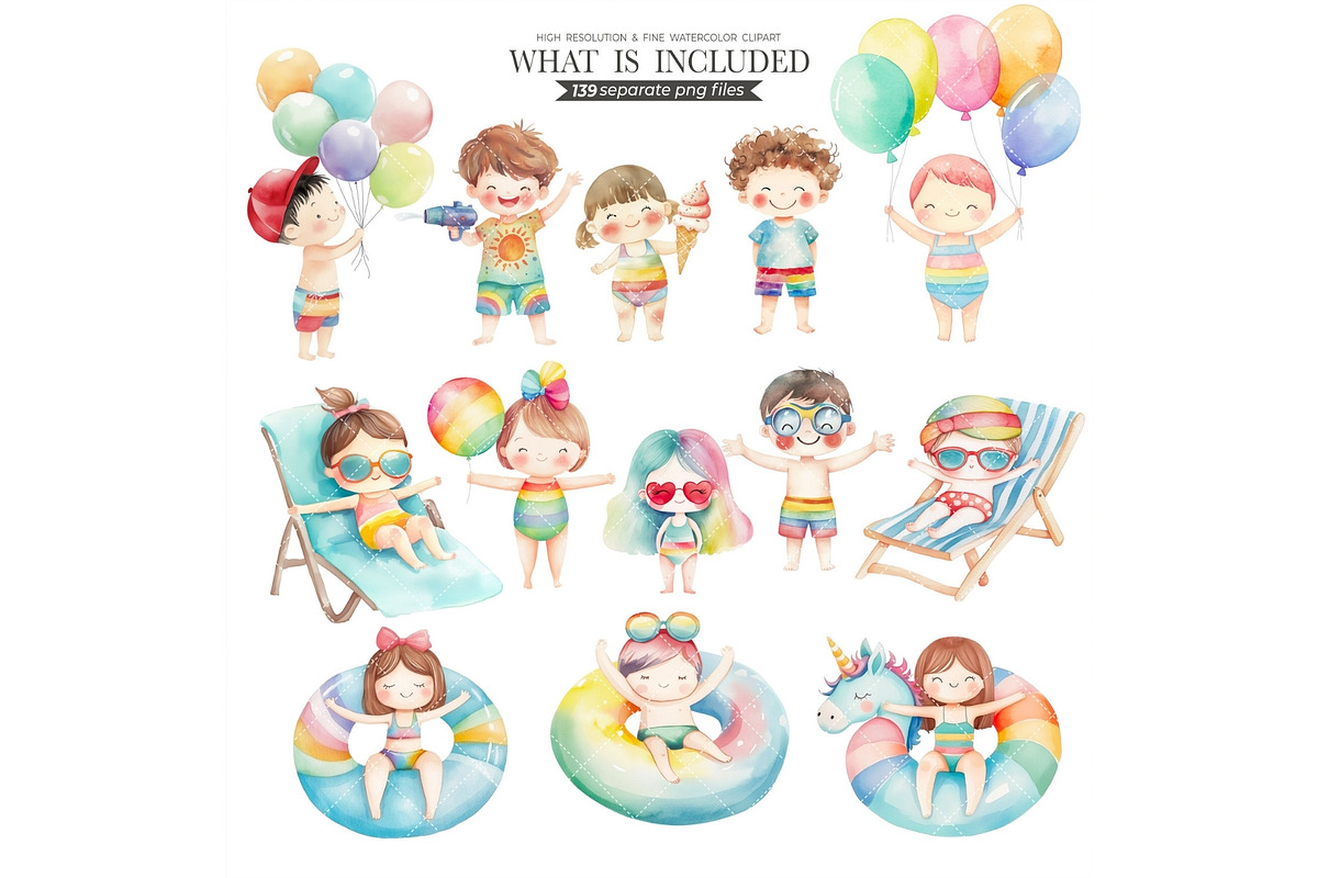 Pool Party, Summer Party Watercolor, an Illustration by CharmClipart (Photo 2 of 10)