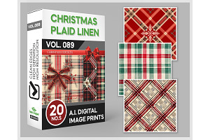 20 Xmas Plaid Linen Digital Paper, a Background Photo by KenScape