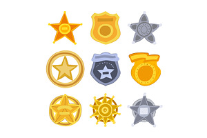 Sheriff Badge Set Cartoon Vector