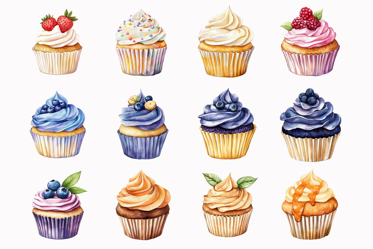 Watercolor Cupcakes Clipart, an Illustration by Design Market (Photo 4 of 5)