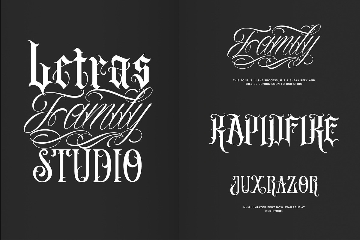 Black letter tattoo font preview 3