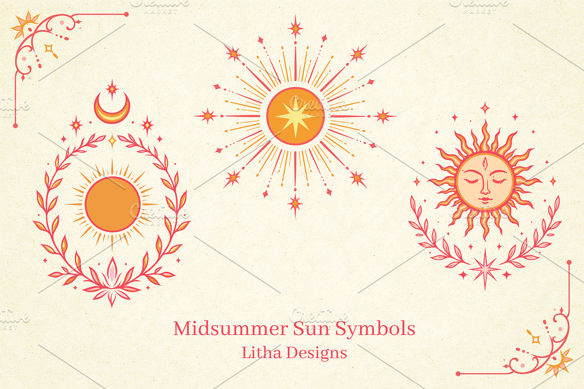 Midsummer Sun God & Goddess Symbols, a Seasonal Illustration by Christine Krahl (Photo 6 of 11)