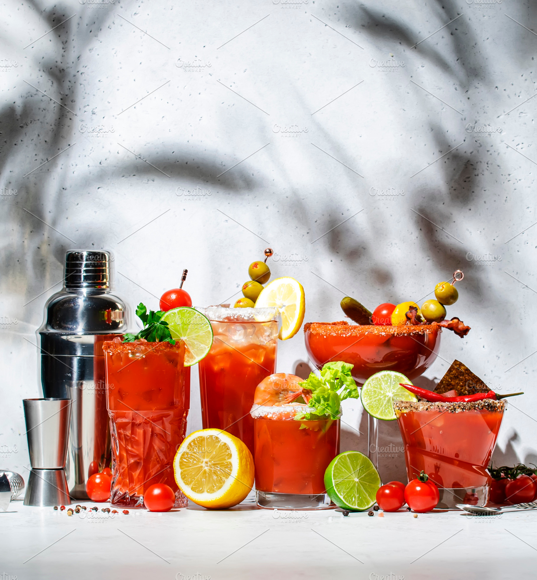 Bloody Mary, Joseph, Caesar and other red cocktails set with tom, a Food & Drink Photo by 5PH