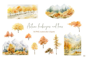 Watercolor Fall Landscapes & Trees.