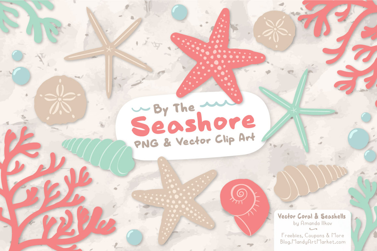 Seashells Clipart in Mint & Coral, an Illustration by Amanda Ilkov (Photo 1 of 5)