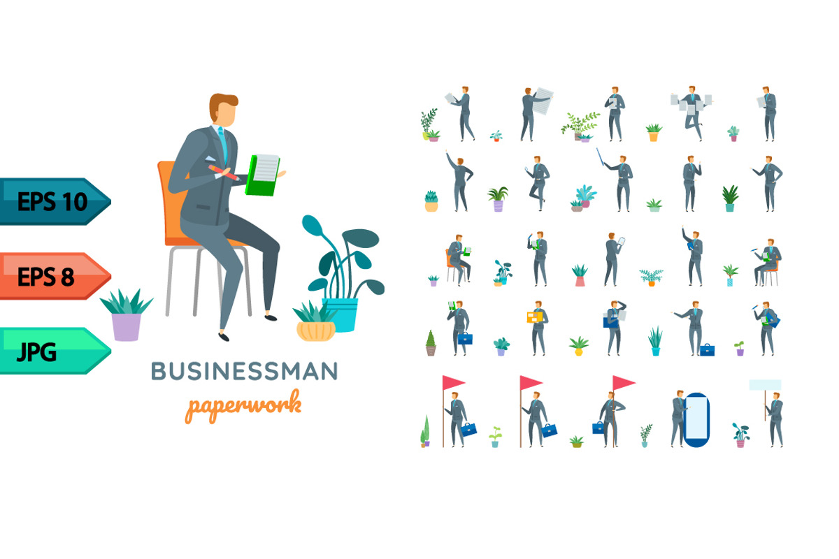 Vector business character poses set, an Object Graphic by julia_musdotter (Photo 1 of 11)