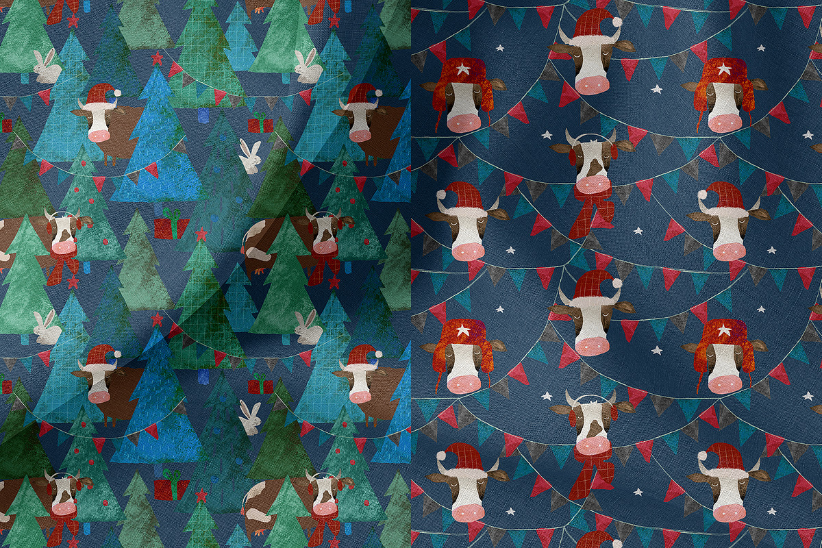 Christmas Bull Watercolor, a Pattern Graphic by watercolor kamill (Photo 6 of 9)