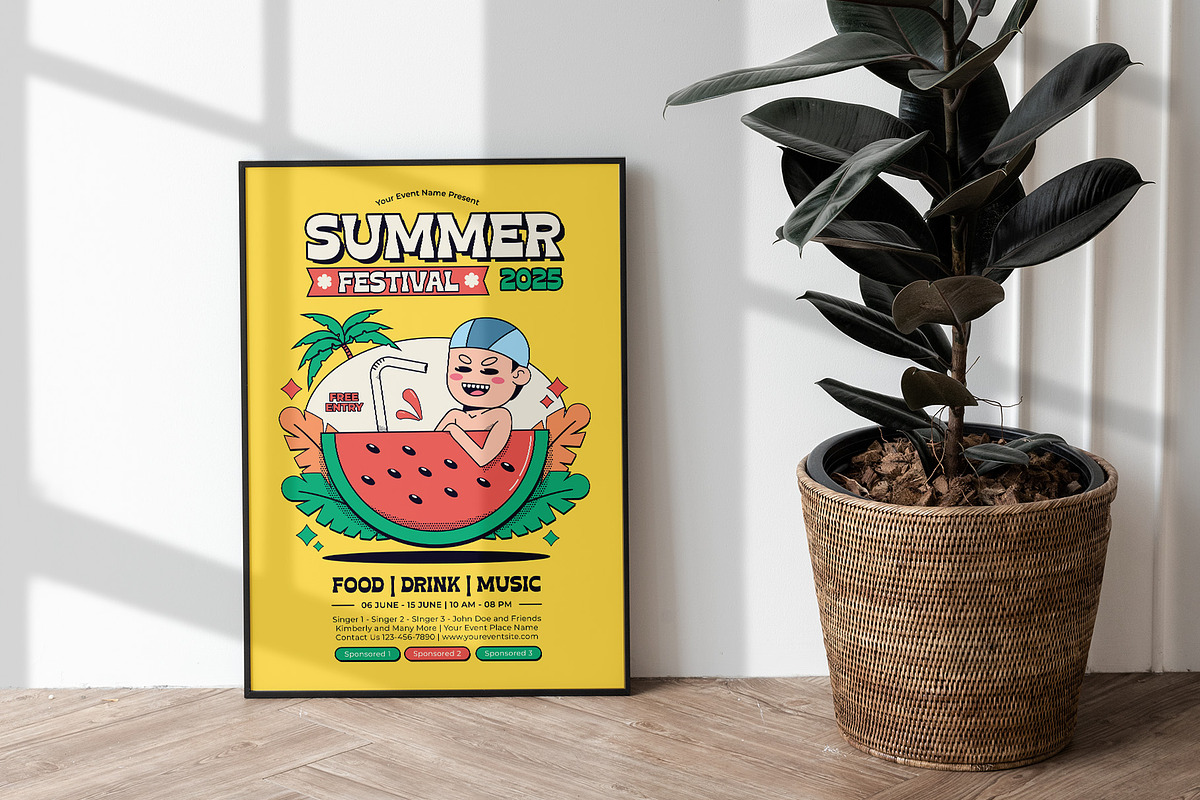 Retro Summer Festival Flyer Template, a Flyer Template by Tiptop Graphic (Photo 2 of 5)