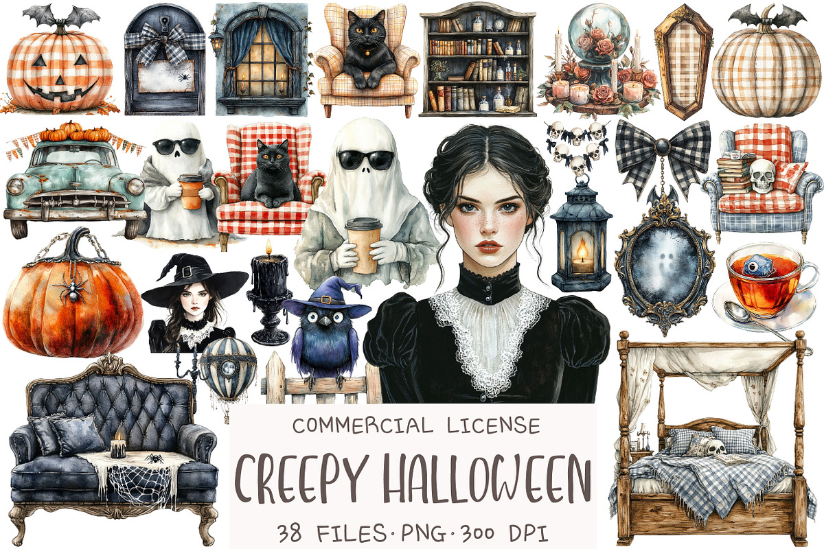 Creepy and Cozy Halloween Clipart, an Illustration by OK Design (Photo 1 of 5)