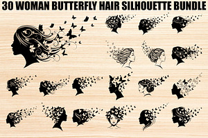 Woman Butterfly Hair Silhouette