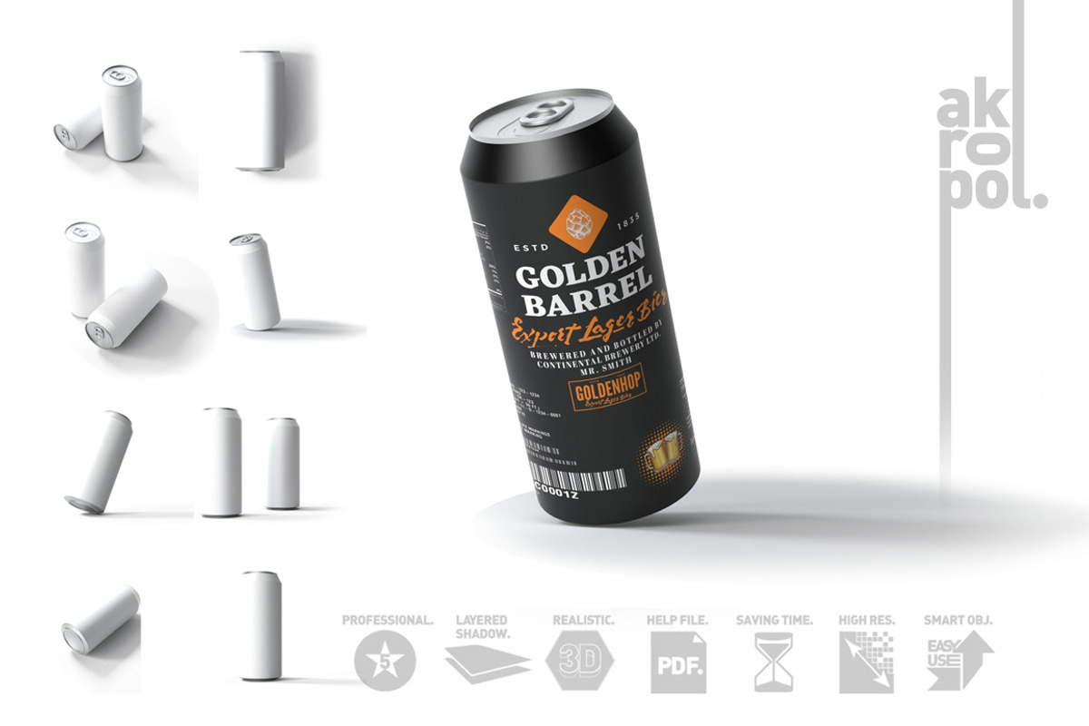 Beer Can Mock-Up, a Cups & Container Mockup by akropol (Photo 1 of 10)