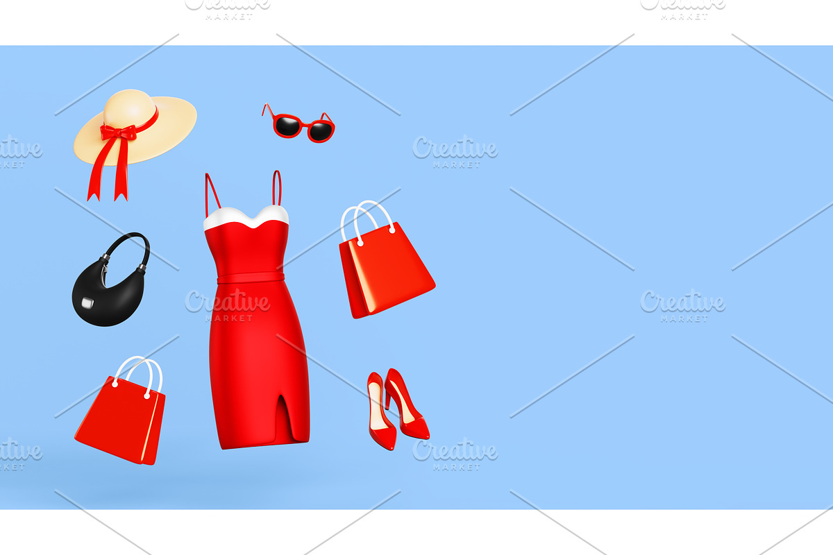 3d women clothing and accessory sale, an Object Illustration by Marozhkastudio