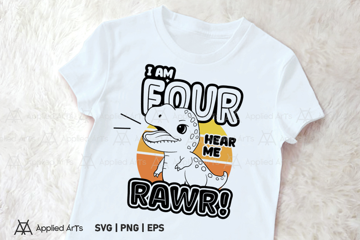 I Am Four SVG, 4th Birthday Dinosaur, an Object Graphic by Applied Arts (Photo 1 of 4)