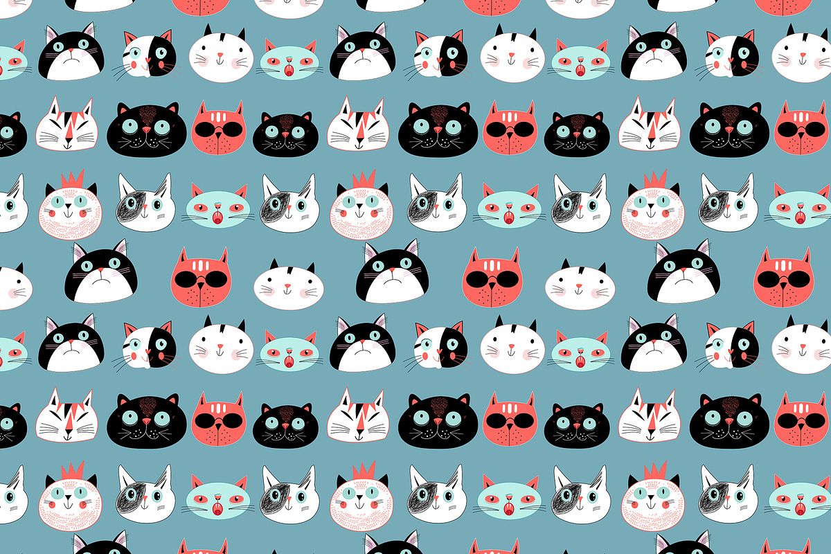 8 Fun bright patterns with cats, a Pattern Graphic by Tanor (Photo 4 of 9)