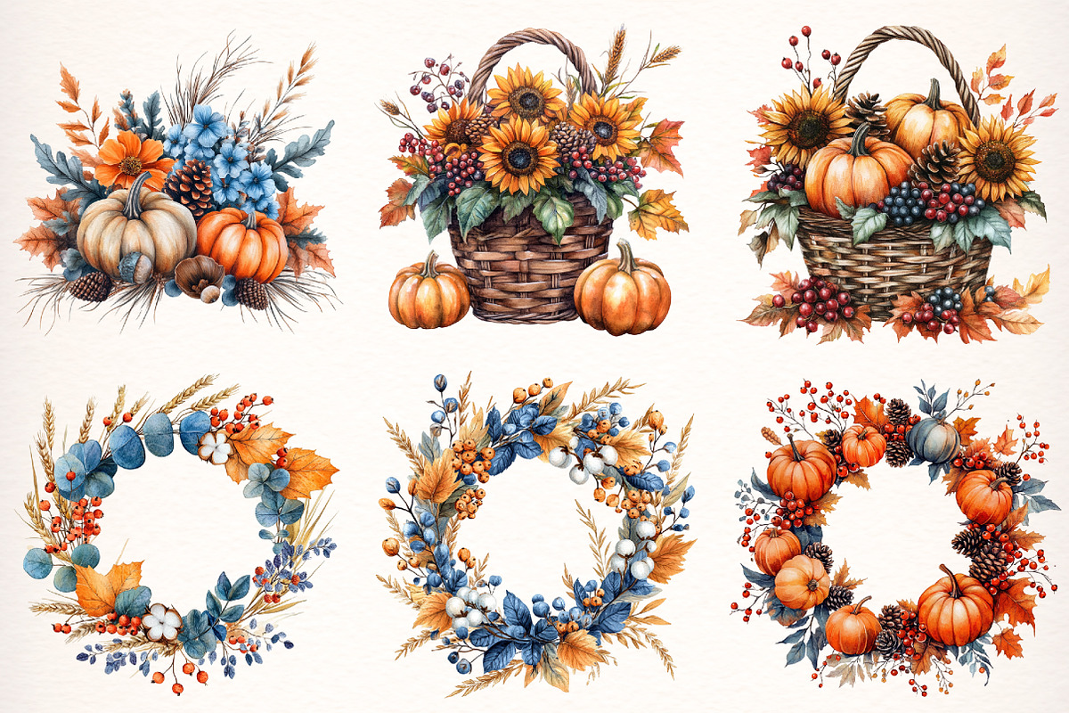 Watercolor Autumn Leaves Clipart, a Transportation Illustration by Digital Artistic99 (Photo 2 of 8)