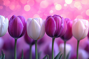 White and purple tulips in full bloom with water droplets agains, a Nature Photo by José Manuel Gelpi