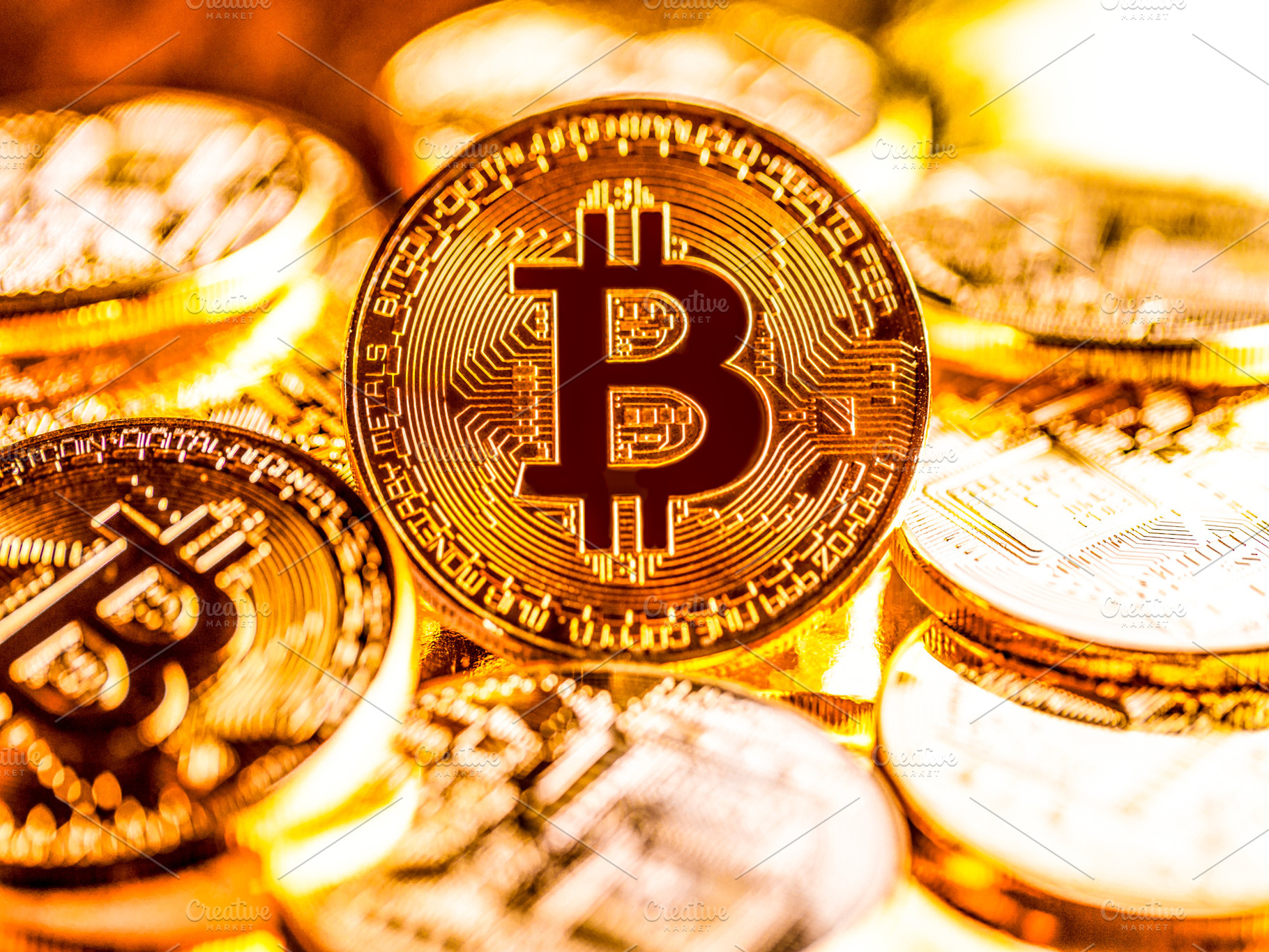 Golden bitcoin business background, a Business Photo by FineArtStudio