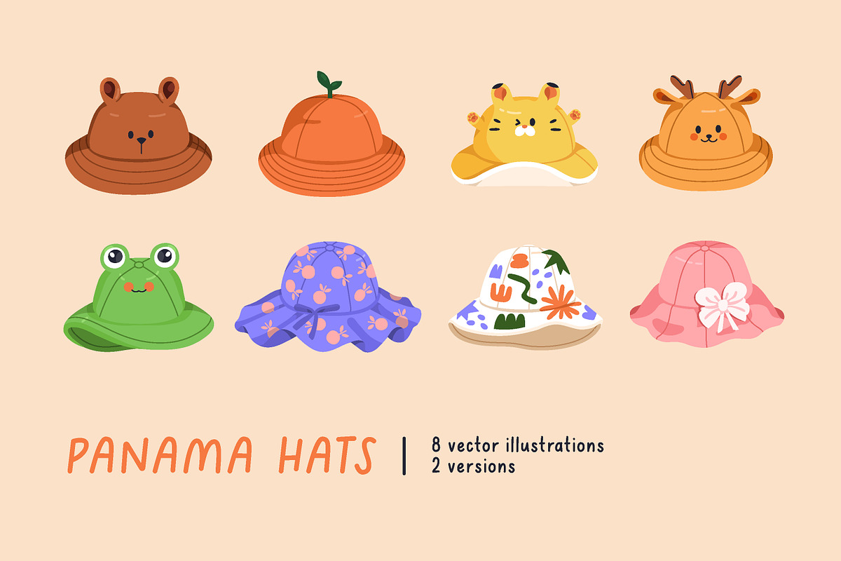 Kids summer panamas, beach hats set, an Object Illustration by Good Studio (Photo 1 of 6)