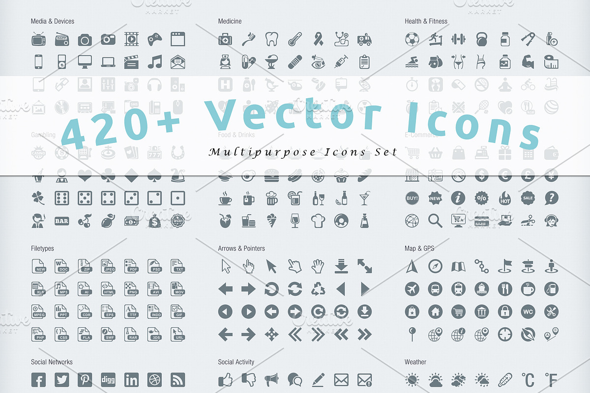 420+ Multipurpose Vector Icons, an Icon by Optimistic Designs (Photo 1 of 5)