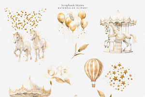 Watercolor Golden Carousel Clipart