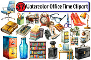 Watercolor Office Time Clipart, an Illustration by Design Market (Thumbnail 1 of 3)