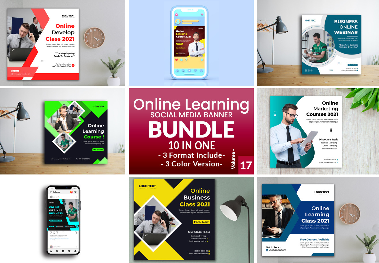 Online Course Banner Design Bundle, a Social Media Template by MRI STUDIO