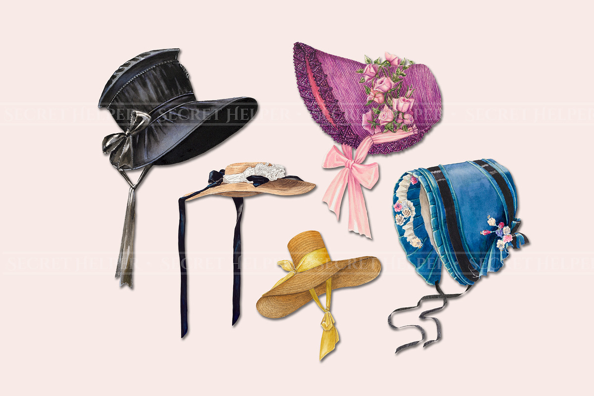 Vintage Bonnet & Hat Clipart, an Illustration by Secret Helper (Photo 3 of 9)
