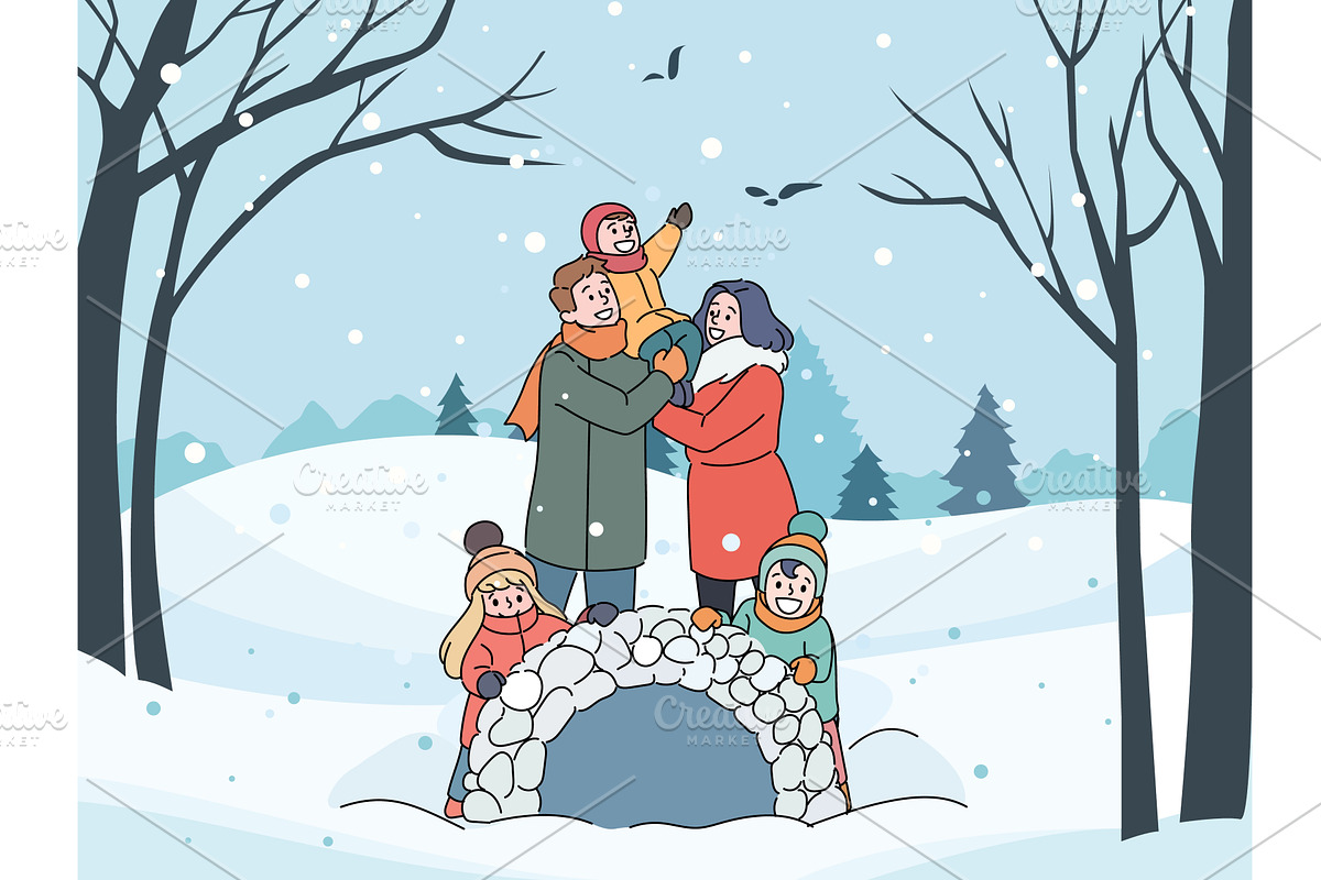 Happy family winter game. Snowy, a Person Illustration by YummyBuum