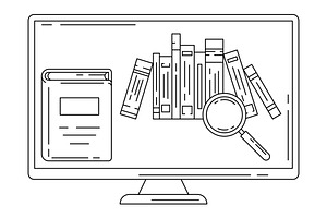 Monitor with books., an Education Illustration by incomible