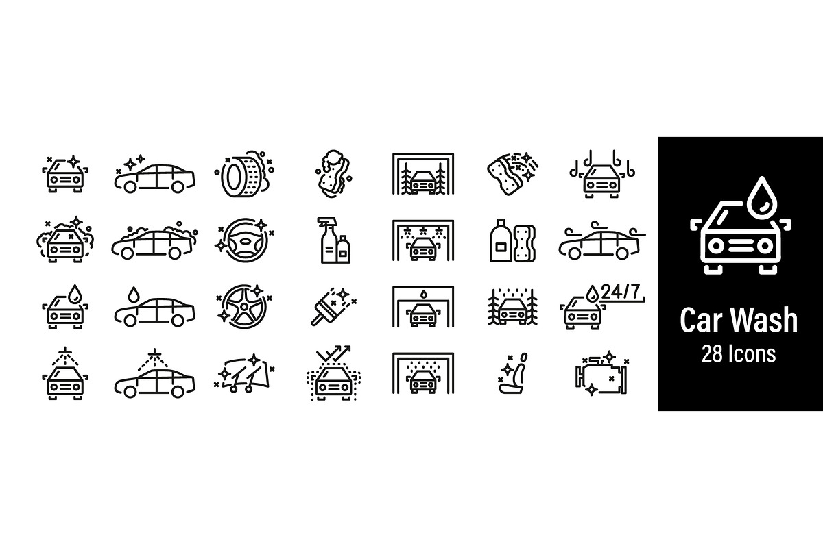 Car Wash Web Icons, an Outline Icon by MarkoBabii