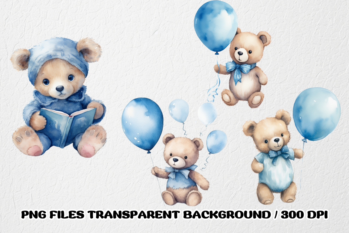 Watercolor blue baby bear clipart, an Animal Illustration by SindyPrintDesign (Photo 2 of 3)