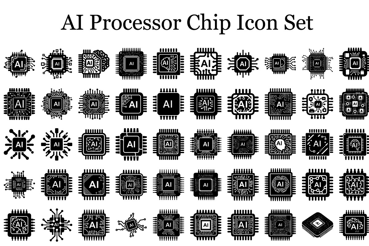 AI Processor Chip Icon Set, a Graphic by hafijul (Photo 1 of 12)