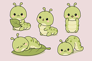 Cute Green Caterpillar Character Set, an Animal Illustration by Artpon Illustration (Thumbnail 3 of 3)