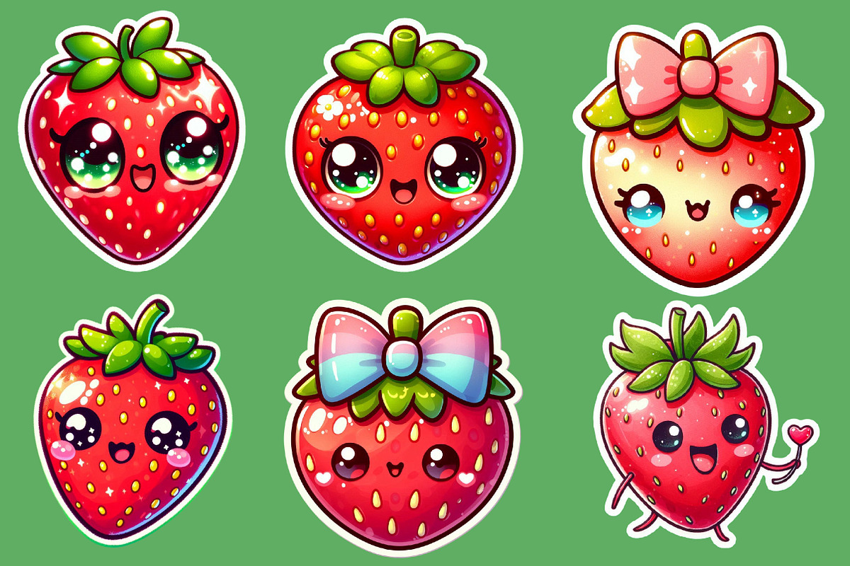 Kawaii  Strawberry Sticker Clipart, an Illustration by Designworld (Photo 4 of 5)