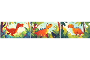 Dinosaurs background cartoon set, an Animal Illustration by Stock-Smart-Start