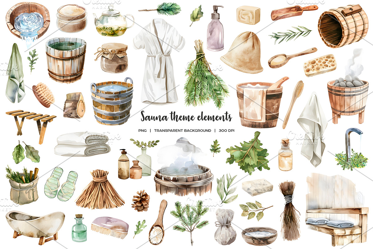 Watercolor sauna clipart. Relax time, a Healthcare Illustration by Art and Funny (Photo 2 of 3)