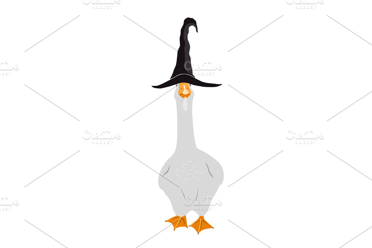 Cute goose in a witch hat. Halloween, an Animal Illustration by Toltemara