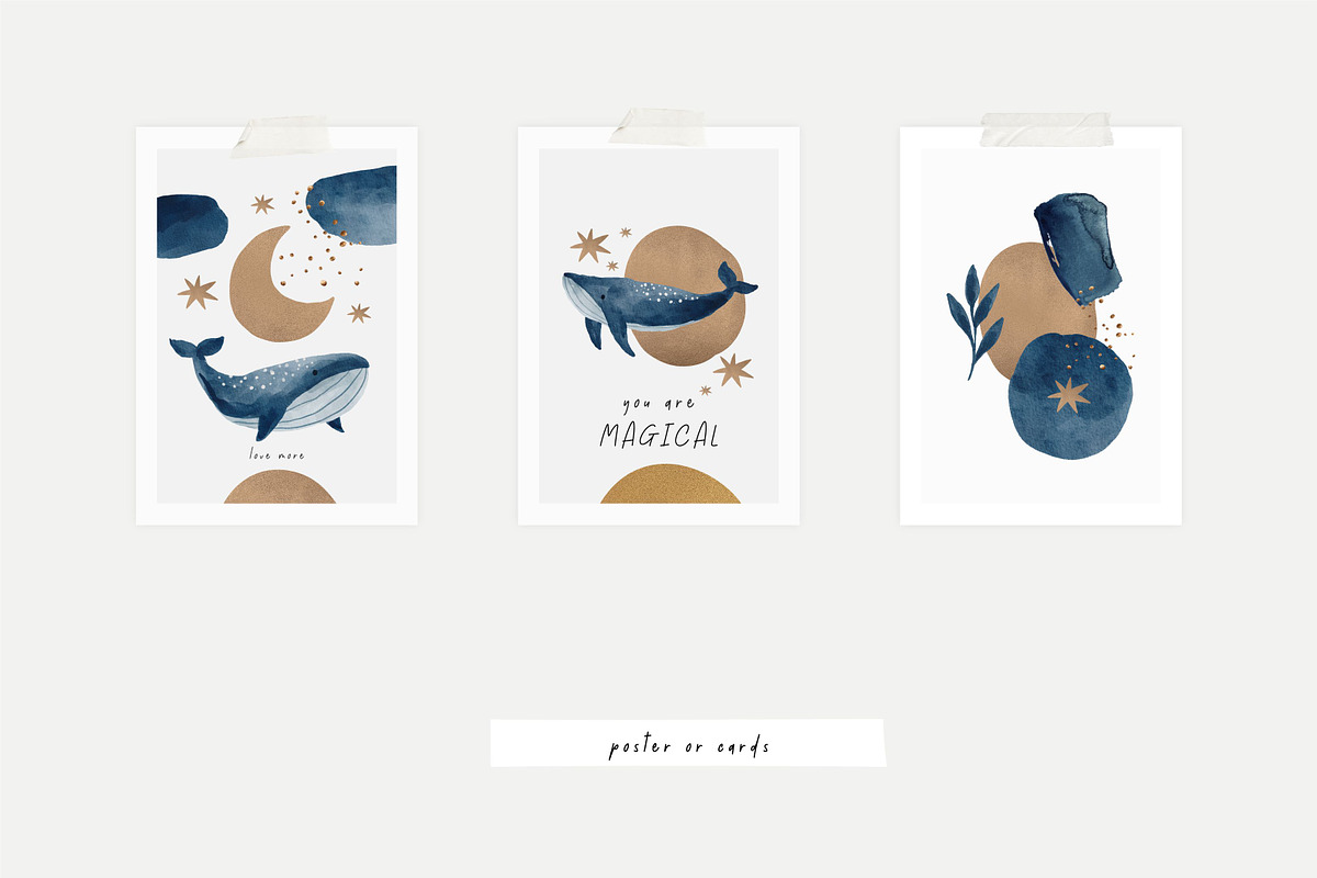 Magic ocean whales. Blue and gold, an Animal Illustration by Cute And Wild (Photo 3 of 6)