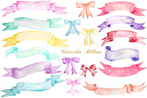 Watercolor Ribbon Banner Bow, a Work Illustration by Corner Croft