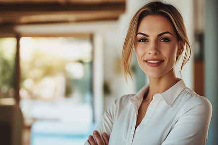 Smiling real estate agent in house, a Person Photo by MistyDay