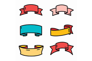 Six colorful cartoon ribbon banners, a Texture Illustration by Vectorstockersland