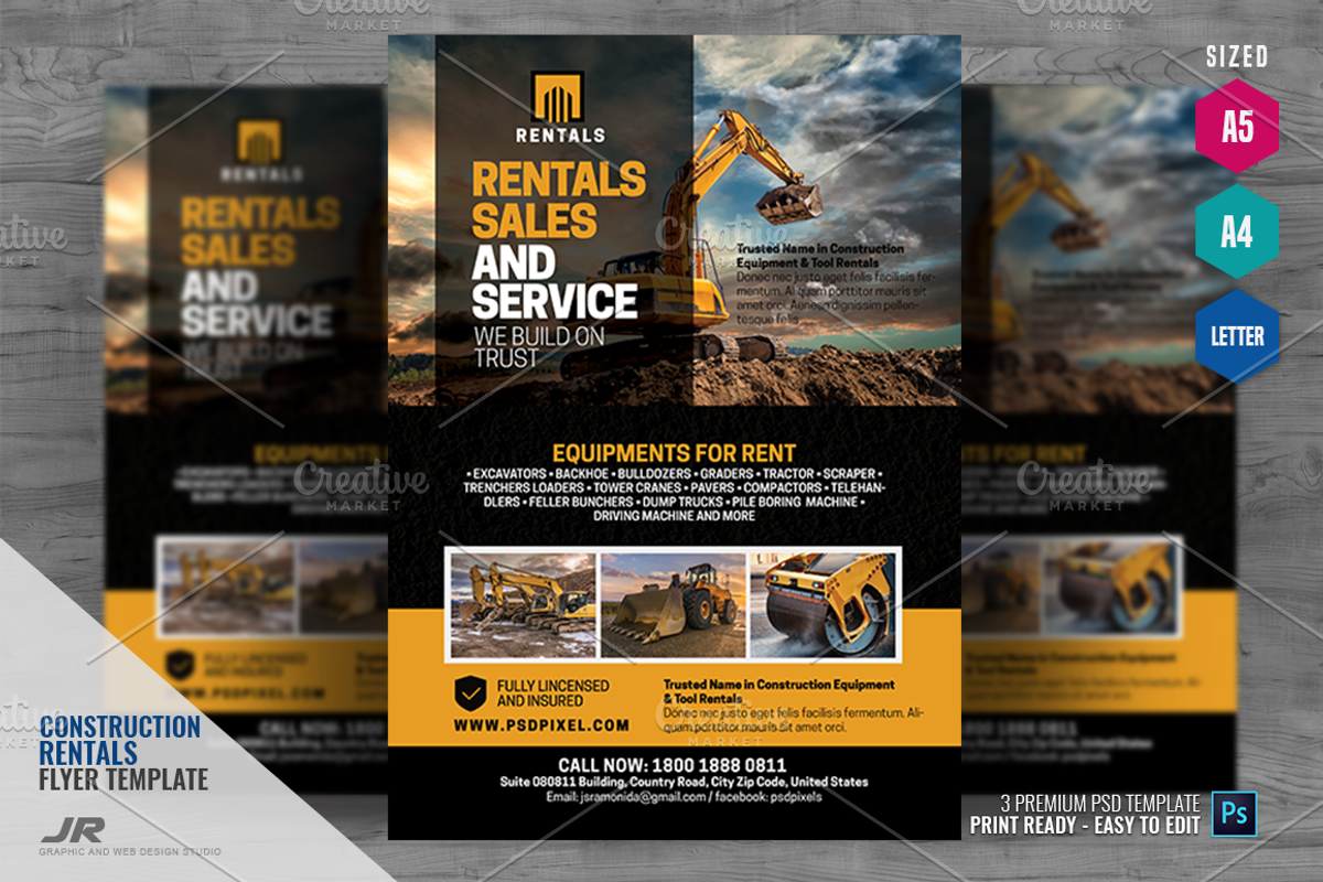 Construction Machine Rentals Flyer, a Flyer Template by PSDPixel