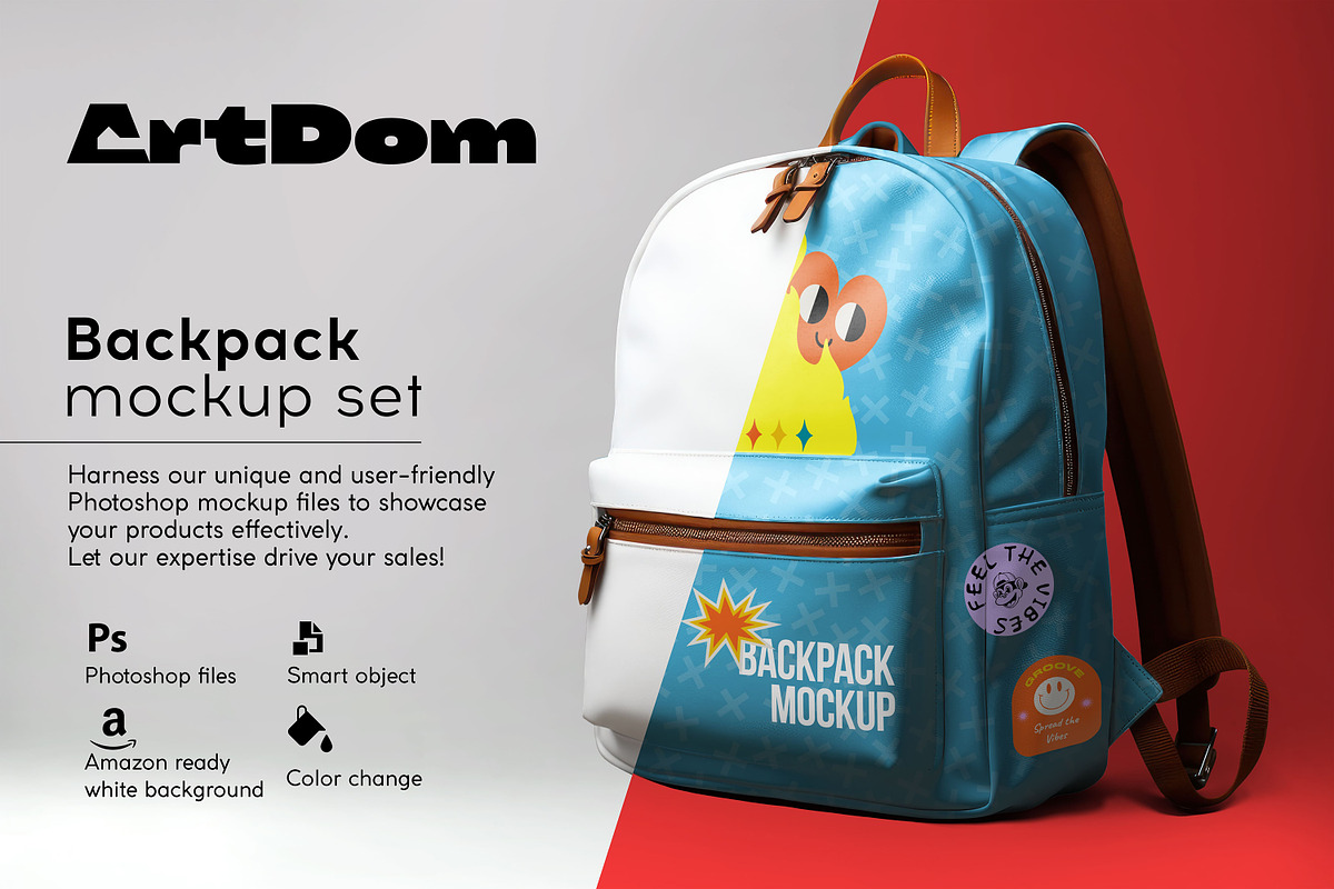 Backpack Mockup Set, a Wearable Device Mockup by ArtDom (Photo 1 of 5)