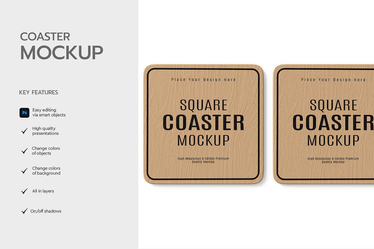 Square Coaster Mockup Set Template, a Product Mockup by graphypix (Photo 2 of 4)